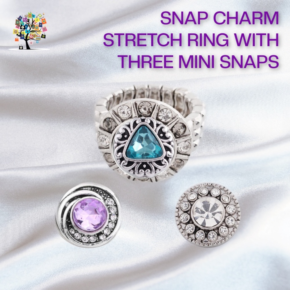 Snap Charm Stretch Bling Ring with 3 Mini Snap Charms